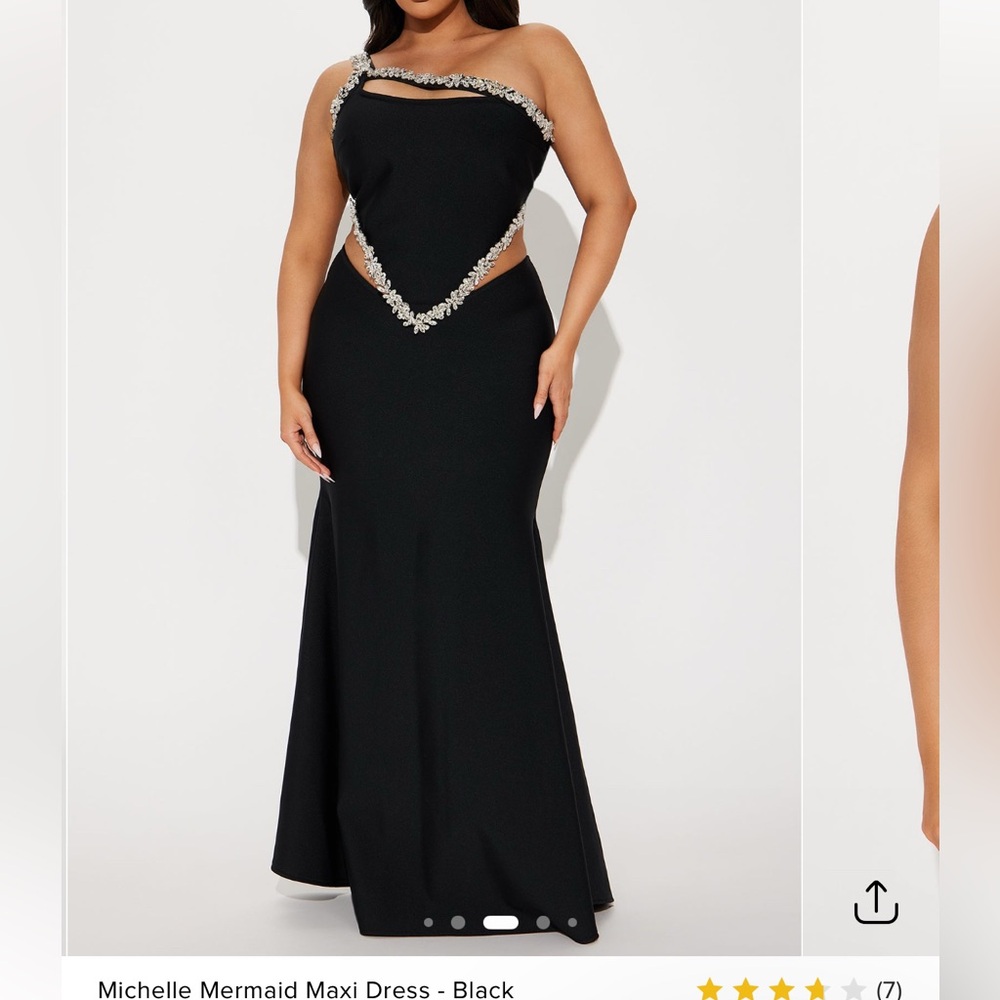 Fashion Nova Black and Silver Asymmetrical Strapless Gown